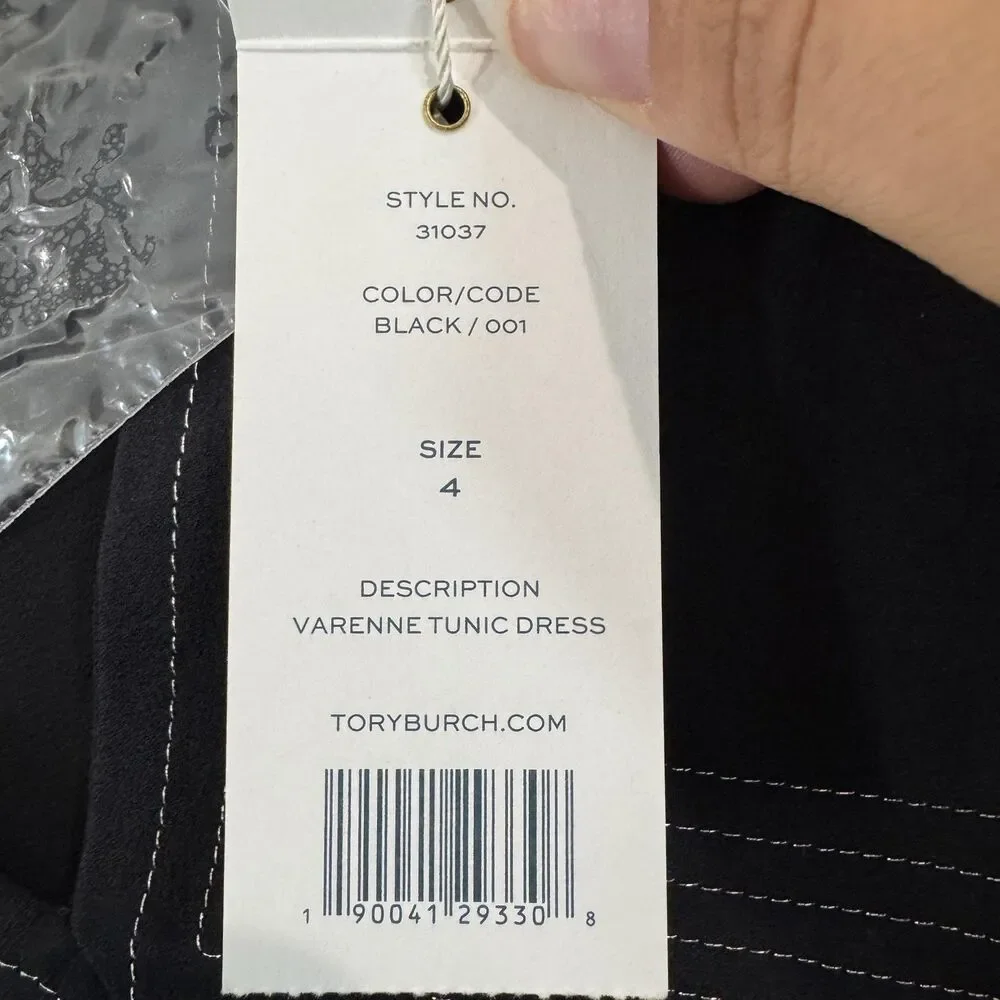 Tory Burch Varenne Tunic Dress Women's 4 Black Silk Stripe Shift Long Sleeve